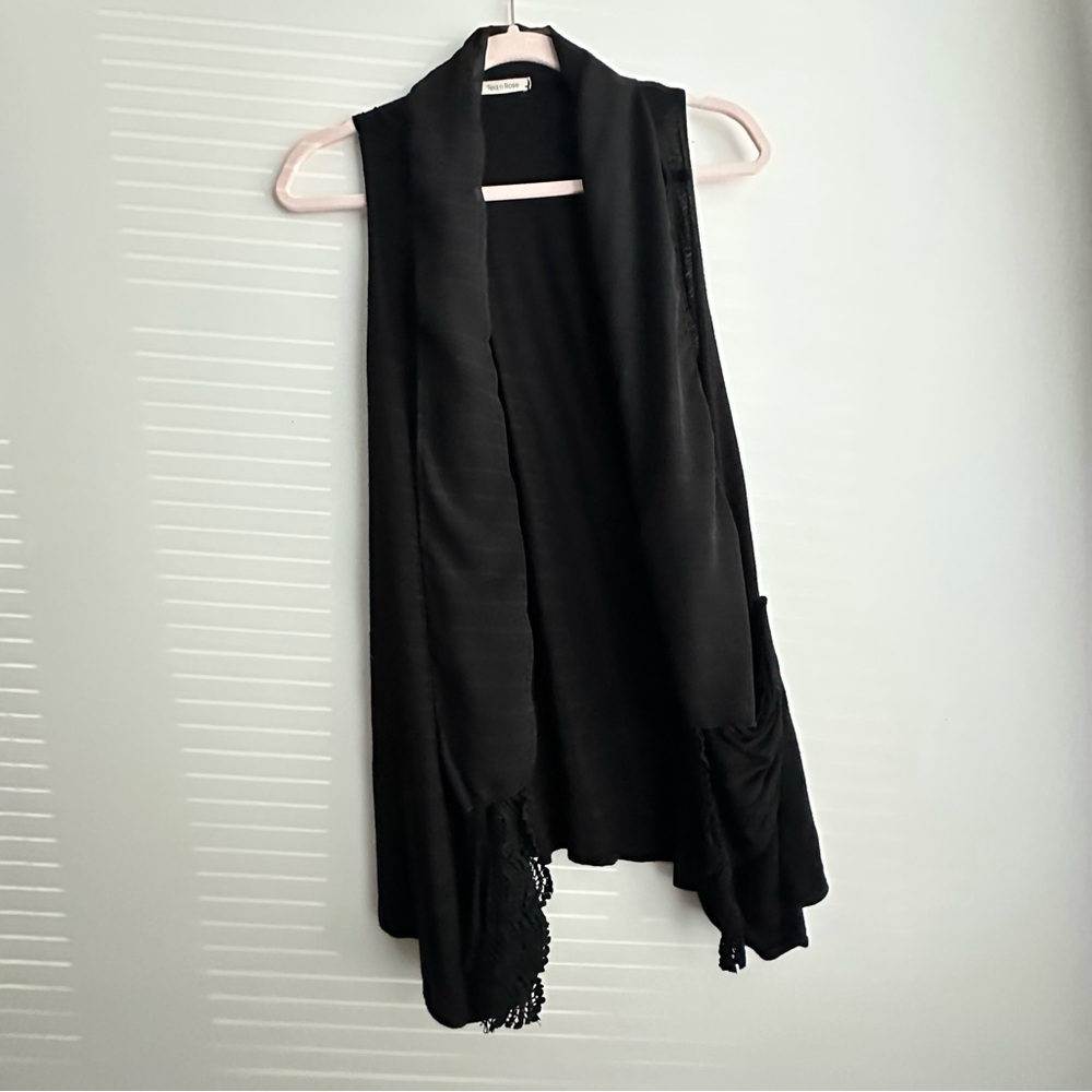Tea n Rose Black Lace-Trimmed Long Vest